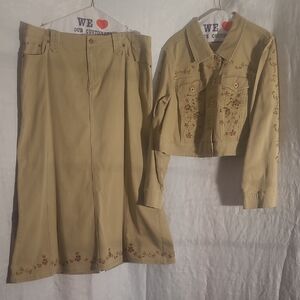 Venezia Tan Skirt Set with Embroidery